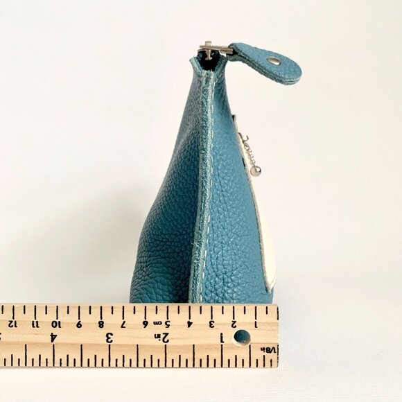 Roots Leather Zipper Clutch Purse Travel Mini Bag Blue White Vacation Boho Chic - Picture 7 of 15